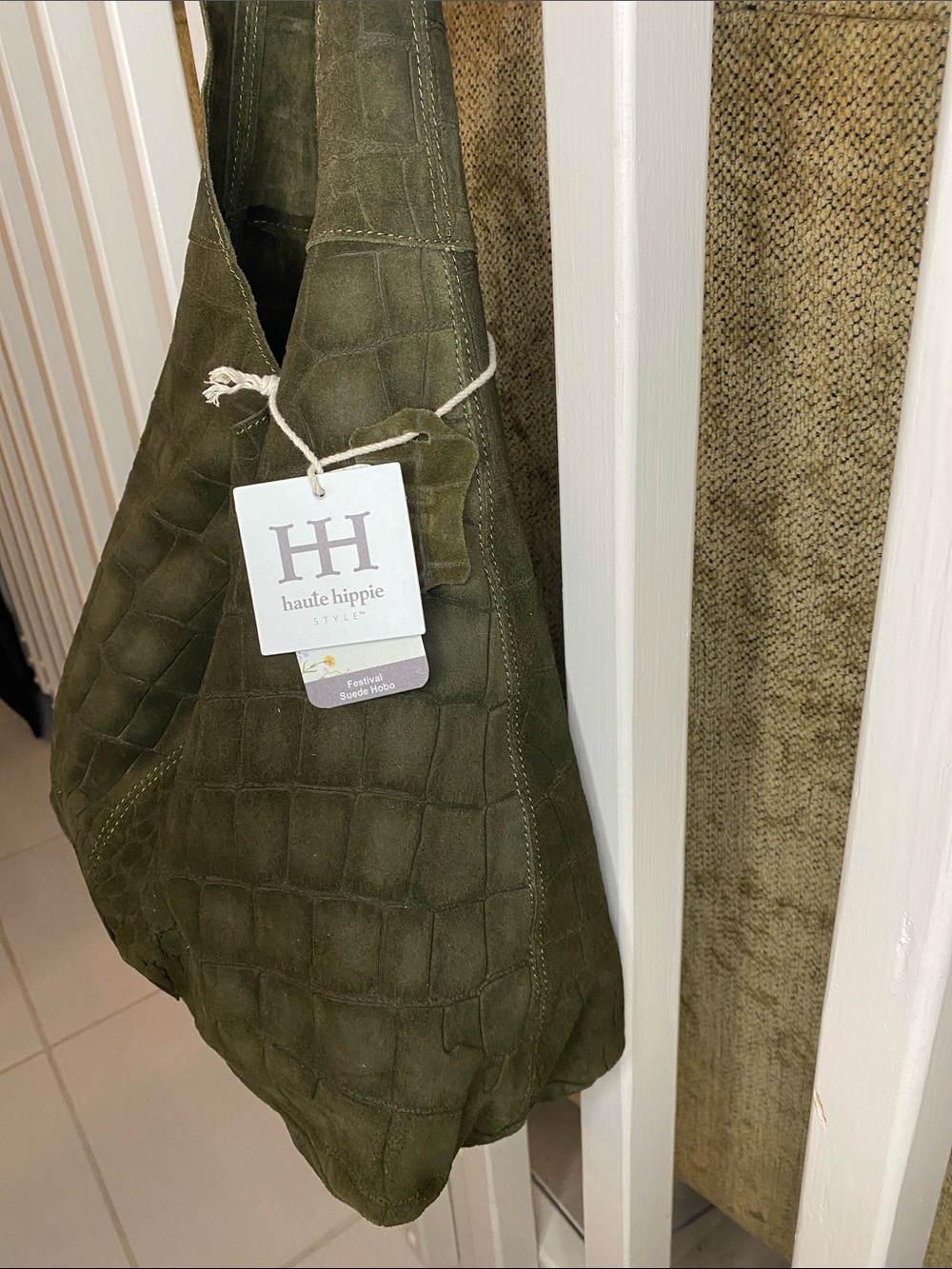 NWT! Haute Hippie Genuine Suede Olive Green Slouchy Hobo w/ Detachable Small Bag - Picture 4 of 9